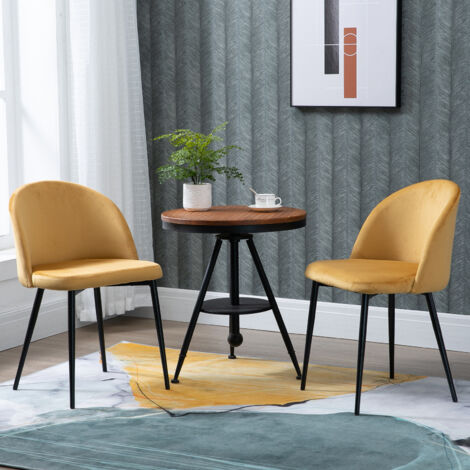 HOMCOM Lot de 2 chaises salle à manger chaise de cuisine scandinave chaise en velours rembourrée avec pieds effilés en métal. pour salon. salle à manger. jaune