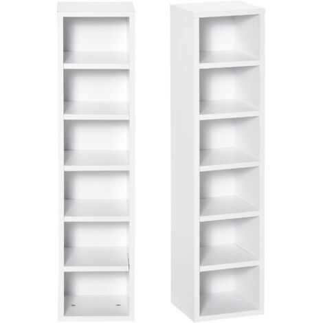 HOMCOM Lot de 2 étagères colonnes Armoire de Rangement CD-DVD 6 + 6 Compartiments dim. 21L x 19l x 88H cm capacité Max. 160 CD Blanc