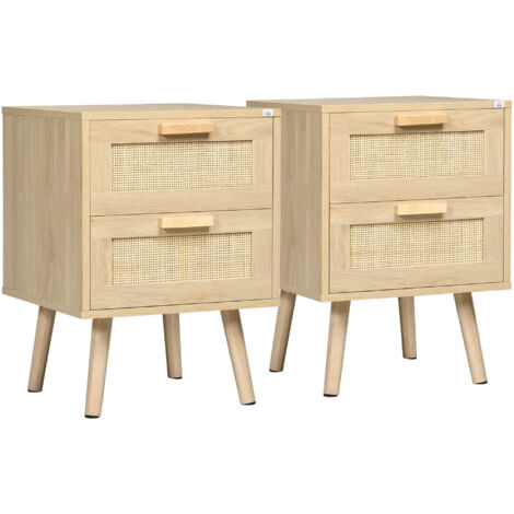 Homcom – Lot de 2 tables de chevet – Panneau de particules – 2 tiroirs – Dimensions 40x40x56cm – Bois naturel – Style boho chic