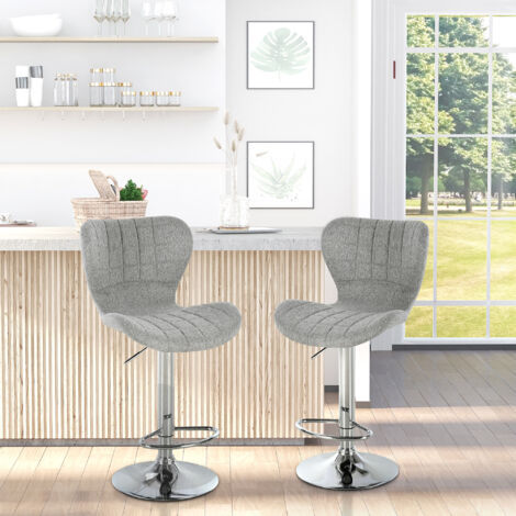 HOMCOM Lot de 2 Tabourets de Bar Design Contemporain Hauteur d'assise réglable 59-81 cm pivotant 360° Lin Gris