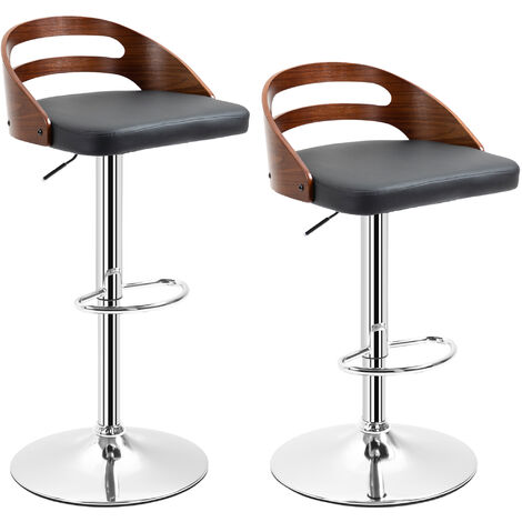 Homcom – Lot de 2 tabourets de bar réglables 360° – Revêtement synthétique PU noir – Dossier ergonomique ajouré – Hauteur d'assise 63-83 cm