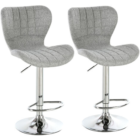 Homcom – Lot de 2 tabourets de bar réglables 59-81 cm – Pivotants 360° – Revêtement lin gris – Dossier ergonomique – Charge max 120 kg
