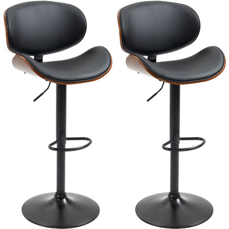 Homcom – Lot de 2 tabourets de bar réglables 62-82 cm – Pivotants 360° – Revêtement synthétique PU – Piètement en acier – Confort ergonomique