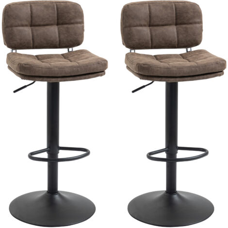 Homcom – Lot de 2 tabourets de bar vintage capitonnés – Hauteur d'assise réglable 62-82 cm – Pivotants 360° – Revêtement synthétique marron effet vieilli