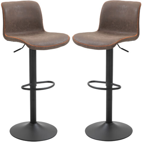 HOMCOM Lot de 2 tabourets de Bar Vintage réglable pivotant avec Repose-Pied PU Marron surpiqûre Orange