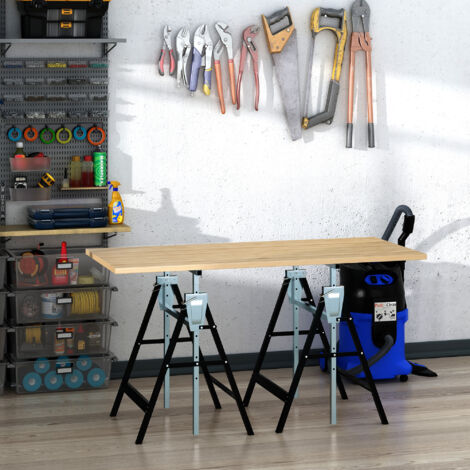 HOMCOM Lot de 2 tréteaux pliables télescopiques hauteur réglable 80-130 cm noir