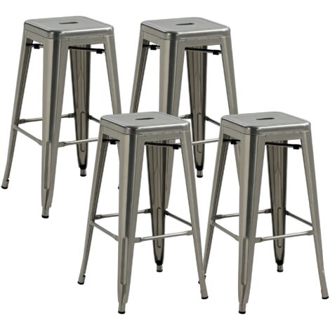Homcom – Lot de 4 tabourets de bar empilables en métal époxy – Hauteur assise 76 cm – Repose-pied pour confort – Charge max 120 kg
