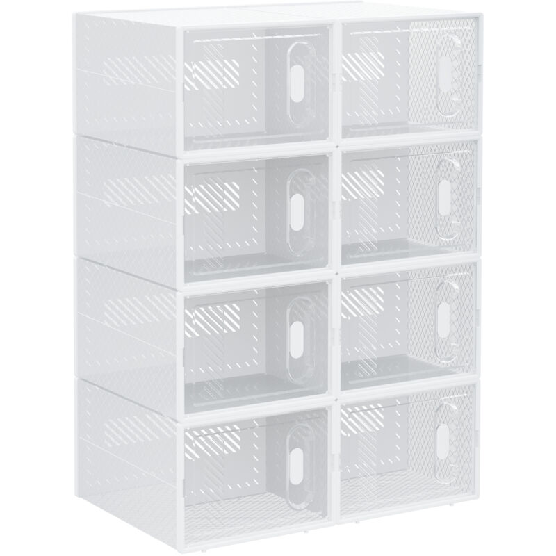 HOMCOM Lot de 8 boites cubes rangement à chaussures modulable avec portes transparentes - 25 x 35 x 19 cm-Blanc