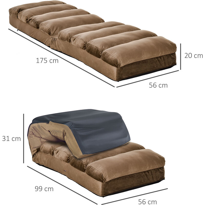 Homcom Lounge Sofa Bed Folding Adjustable Floor Lounger Sleeper Futon Mattress Seat Chair W Pillow Brown