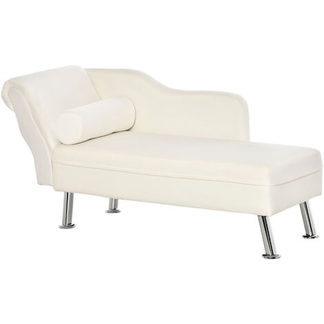 main image of "HOMCOM Luxe Velvet-Feel Chaise Lounge Home Living Room Seat Chair w/ Cushion White"