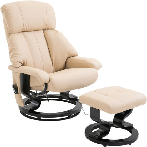 main image of "HOMCOM Luxury Fuax leather Chair Recliner Electric Massage Chair Sofa 10 Massager Heat with Foot Stool Cream"