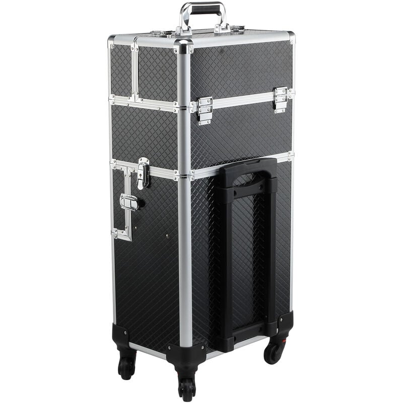 

Homcom - Maleta de Maquillaje Profesional Maletín Coméstico con Ruedas 36x24x79-107cm Negro - negro
