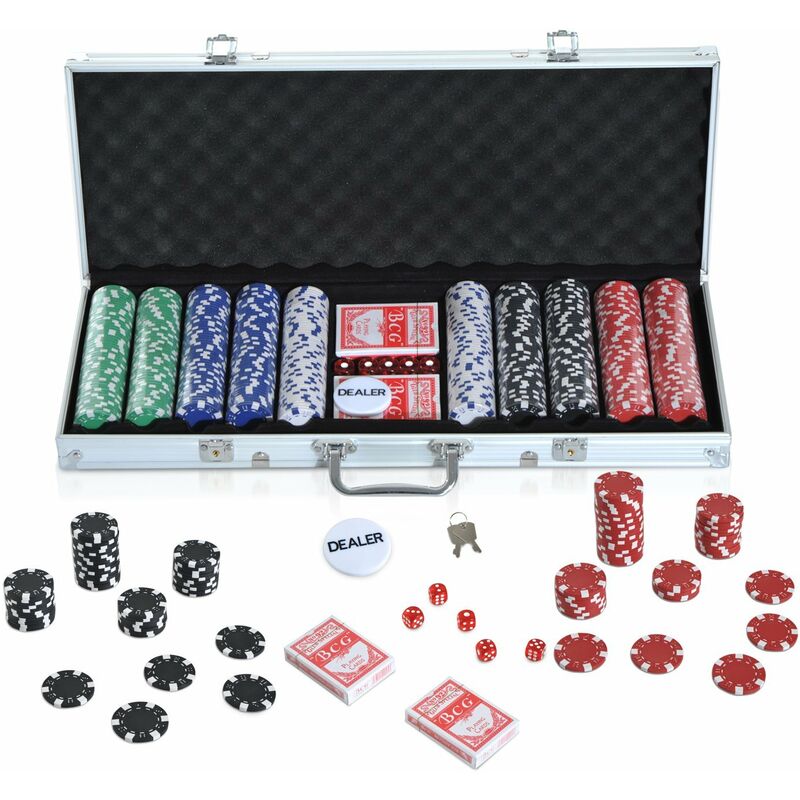 

Homcom - Maletín de Poker Profesional con 500 fichas 2 Barajas Juego Set de Poker Casino - 500 Fichas