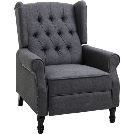 main image of "HOMCOM Manual 160° Reclining Armchair Linen Upholstery Vintage Style Deep Grey"