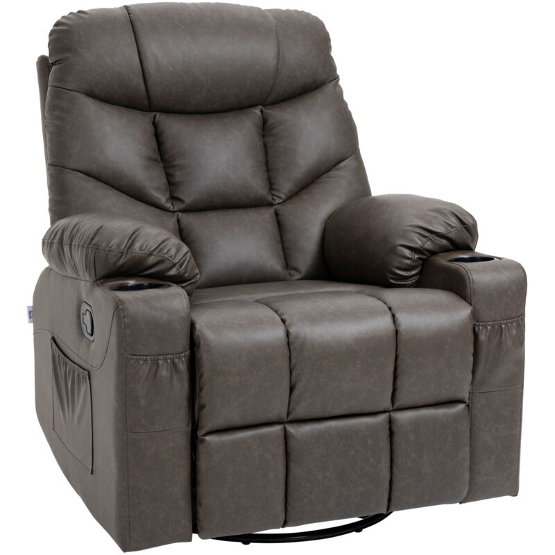 Manual Recliner Chair with Footrest, Cup Holder, Swivel Base Brown - Homcom