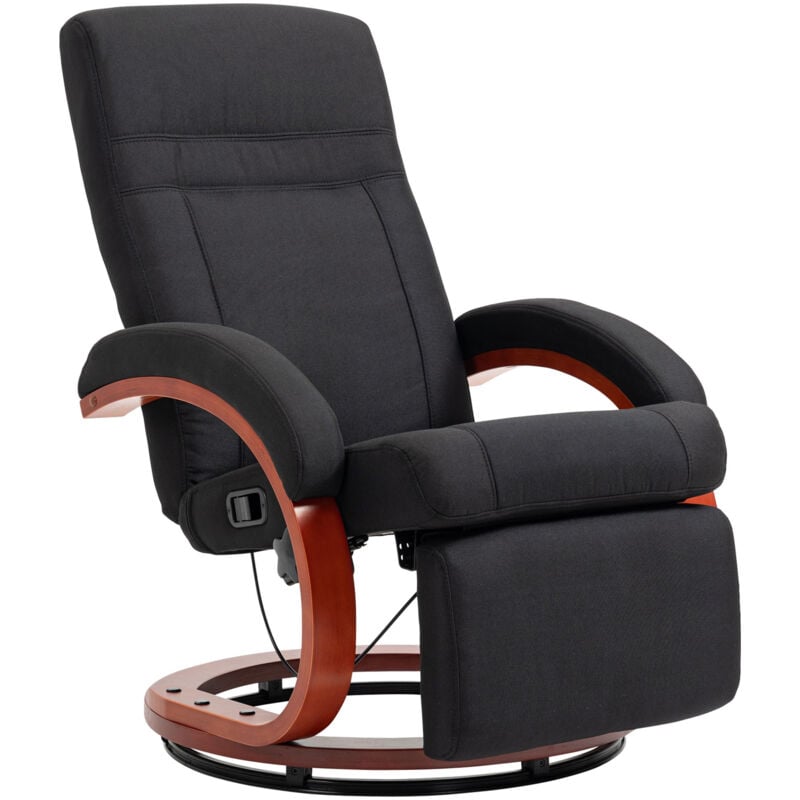 HOMCOM Swivel Recliner Chair with Extended Footrest, Manual Reclining Armchair with Wood Base for Living Room, Bedroom Black