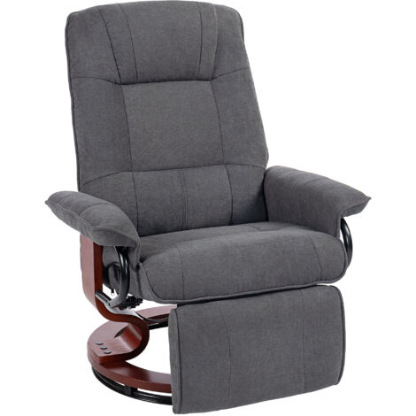 HOMCOM Manual Recliner Swivel Reclining Chair with Footrest Armrests Grey