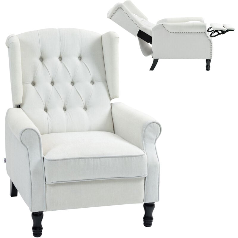 Recliner Armchair for Living Room Fabric Reclining Chair w/ Footrest White - Homcom