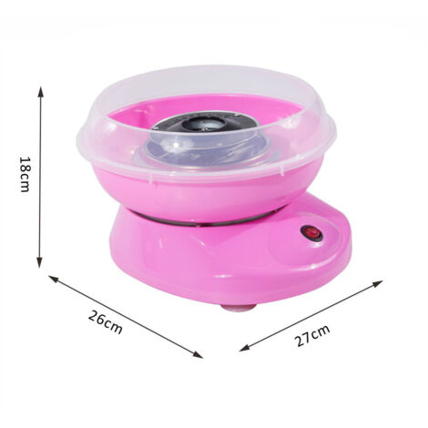 HOMCOM Máquina de Algodón de Azúcar de Uso doméstico de Polipropileno Acero Inox. y Aluminio 450W-550W 27x26x18 cm Rosa