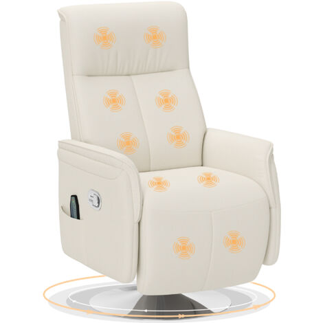 HOMCOM Massage Reclining Chair with Adjustable Backrest, Cream White