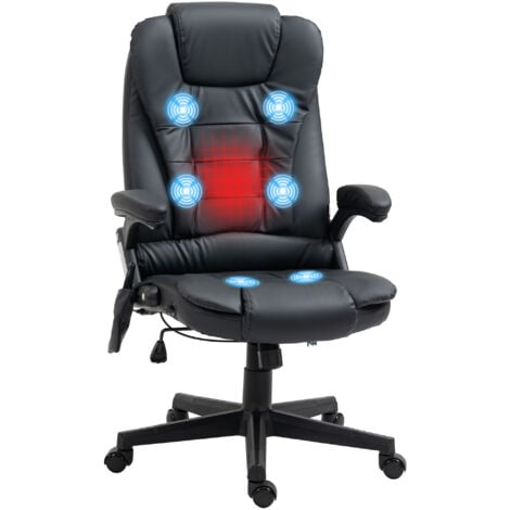 HOMCOM Massagesessel Bürostuhl, Chefsessel mit 6-Punkt-Vibrationsmassage und Wärmefunktion, drehbar Gaming-Stuhl, Kunstleder, 70 x 70 x 111–121 cm, Schwarz