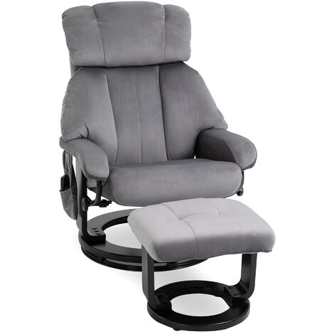HOMCOM Massagesessel Fernsehsessel Relaxsessel mit Liegefunktion Sessel mit Hocker Massagefunktion samtartiges Polyester Grau 76 x 80 x 102 cm - Grau