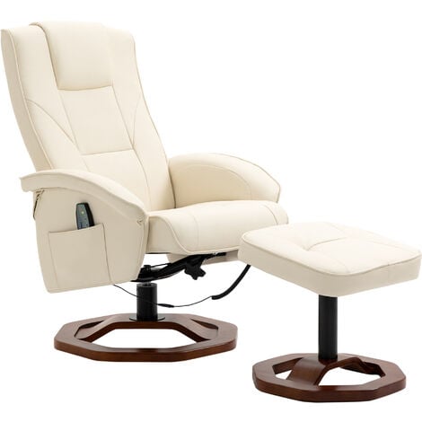 HOMCOM Massagesessel Relaxsessel mit Fußhocker Relaxliege Liegefunktion Fernsehsessel mit Massagefunktion 360° drehbar Liegesessel Stahl Kunstleder Cremeweiß+Braun 73 x 83 x 106 cm