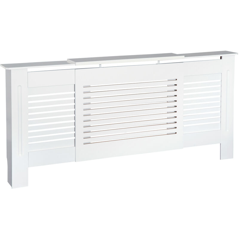 HOMCOM MDF Extendable Radiator Cover Cabinet Shelving Slatted Design White 140-204L x 21W x 83H cm