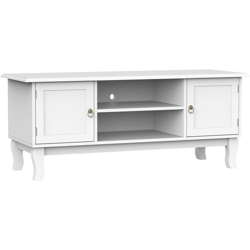 Homcom - MDF TV Stand Unit Corner Table Media Cabinet Home Office Modern Eco-friendly Ivory White