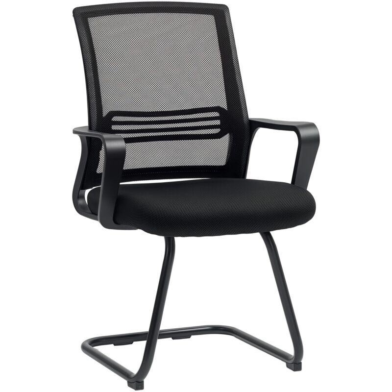 Homcom - Meeting Office Chair, Mesh Reception Chair with Sled Base, Black
