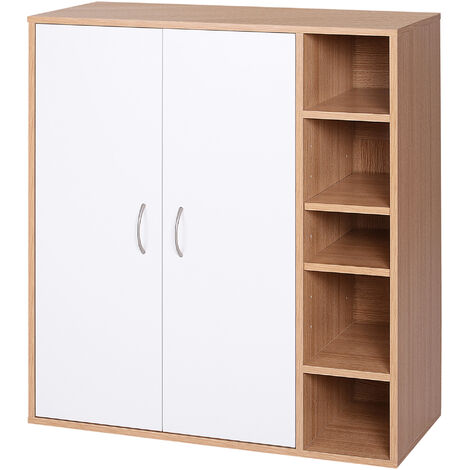 HOMCOM® Mehrzweckschrank Standschrank Standregal Dekoschrank Bücherregal Schrank Holz Natur 80 x 32 x 90,5 cm - natur/weiß
