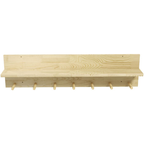 HOMCOM Mensola Portaoggetti in Legno di Abete con 7 Ganci 80x12x20 cm