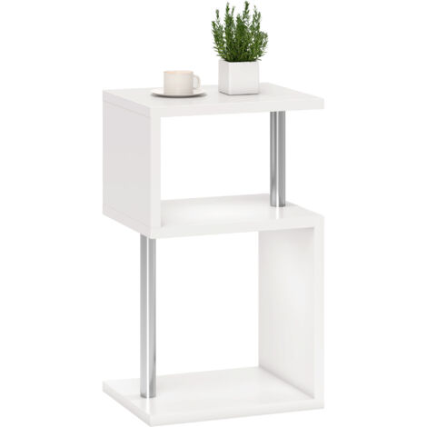HOMCOM mesa auxiliar con luz LED de 3 niveles moderno con forma de S estantes abiertos y marco de aluminio para salón dormitorio 44x38x75 cm blanco