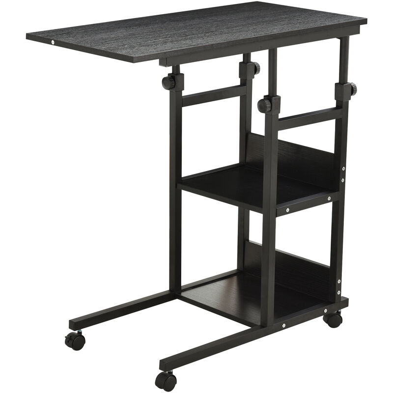 

Homcom - Mesa Auxiliar en Forma de C con 4 Ruedas Altura Ajustable 3 Niveles Metal Negro - Negro