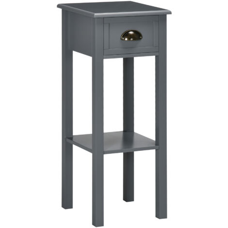 HOMCOM mesa auxiliar estilo moderno mesita auxiliar con cajón y estante de almacenamiento para sala de estar dormitorio 30x30x75 cm gris