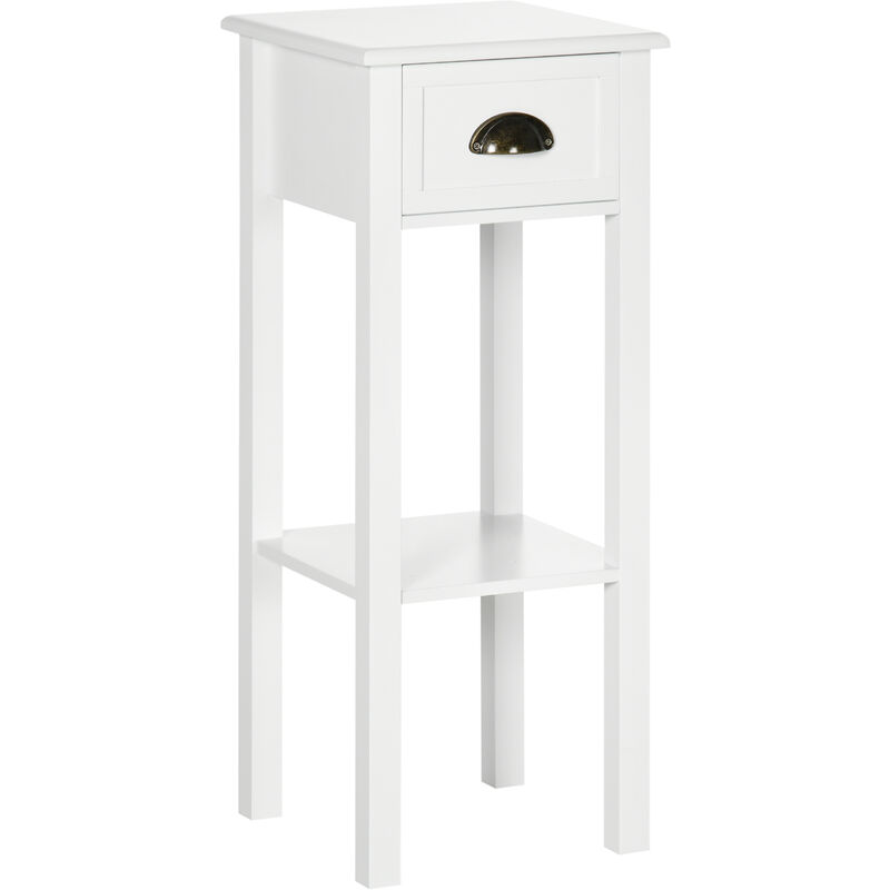 

Mesa Auxiliar Mesita de Noche con Cajón y Estante de Almacenamiento Estilo Moderno para Sala de Estar Domitorio 30x30x75 cm - White