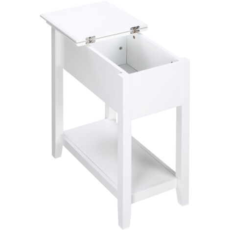 HOMCOM mesa auxiliar mesita de noche con tapa abatible estante de almacenamiento y orificio de cable oculto para salón cama dormitorio 60,5x32,5x70 cm