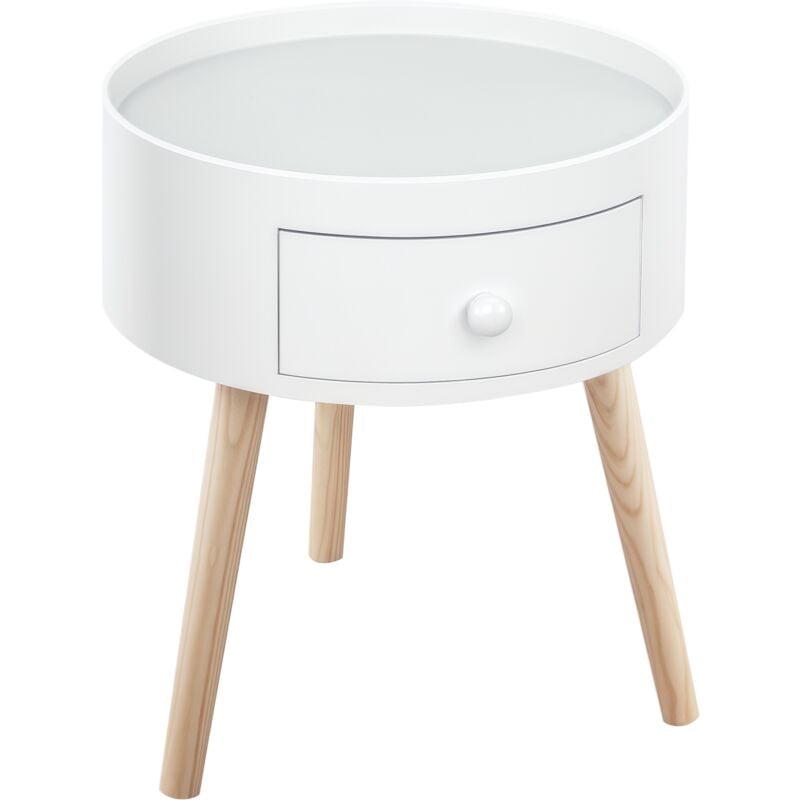 

Mesa Auxiliar Trípode con 1 Cajón Borde Elevado 3 Patas de Madera Ф38x45 cm Blanco