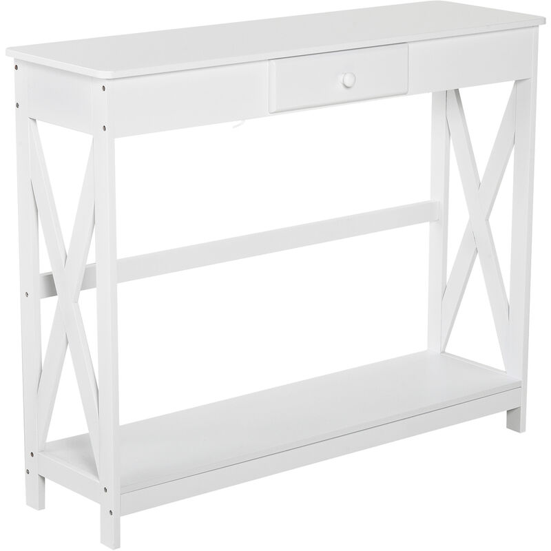 

Mesa Consola Blanca con Estante 1 Cajón Mueble con Estante Inferior - Blanco