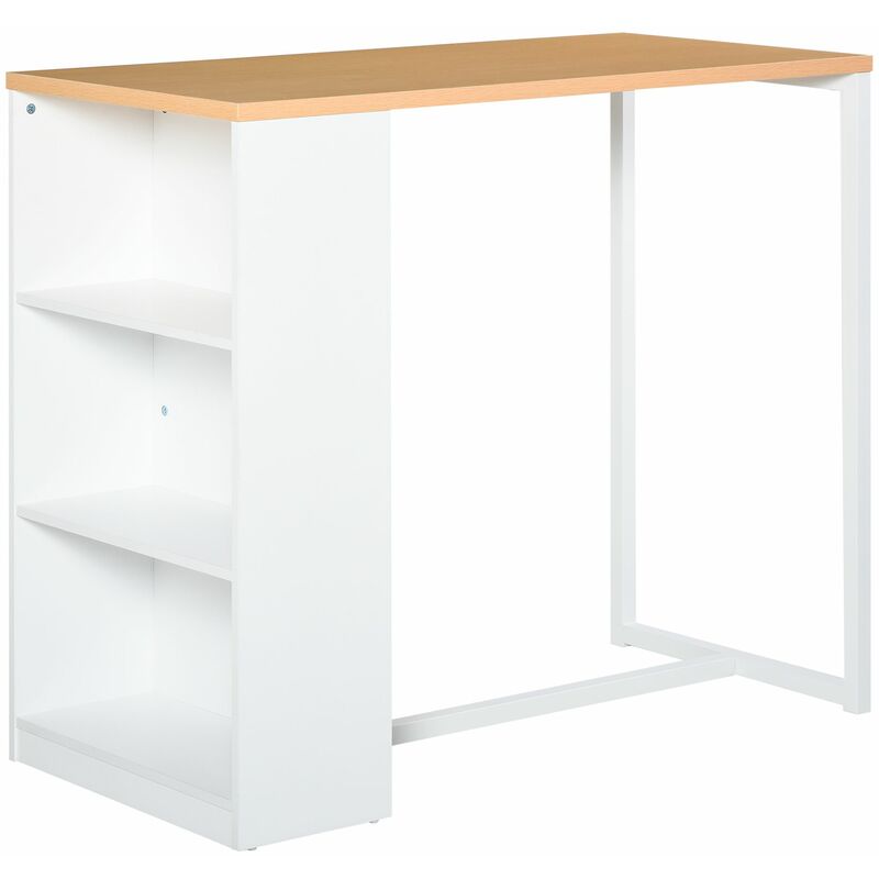 

Homcom - Mesa de Bar de Bistro con 3 Estantes para Cocina Comedor Antivuelco 115x55x100cm - Blanco, Roble