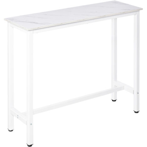 HOMCOM Mesa de Bar Mesa Alta con Encimera de Melamina Efecto Marmoleado y Patas de Acero Estilo Moderno para Cocina Cafetería Comedor 120x40x100 cm Blanco