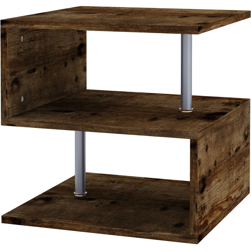 

Mesa de Centro Estilo Industrial Vintage en Forma de S con 3 Niveles 48x48x48 cm - Color de Madera Antiguo