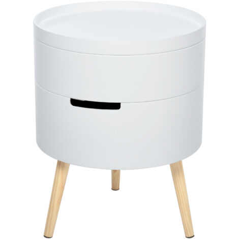 HOMCOM mesa de centro moderno de 3 niveles mesa de café desmontable con tapa 2 cajas de almacenaje y patas de madera para dormitorio salón blanco