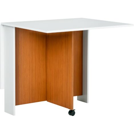 main image of "HOMCOM Mesa de Comedor Plegable con Ruedas Estante para Comedor Salón 120x80x73 cm - Blanco y Madera"