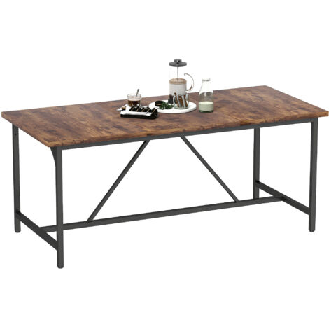 HOMCOM mesa de comedor rectangular para 6-8 personas, mesa de cocina industrial con tablero grueso y patas de metal, 180x80x75,5 cm, marrón rústico