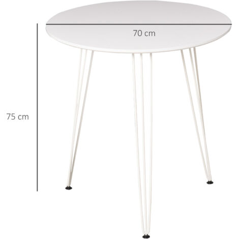 HOMCOM Mesa de Comedor Redonda con Patas de Horquilla Metálicas Estilo Moderno Nórdico para Cocina Salón Cafetería Bar Ø70x75 cm Blanco