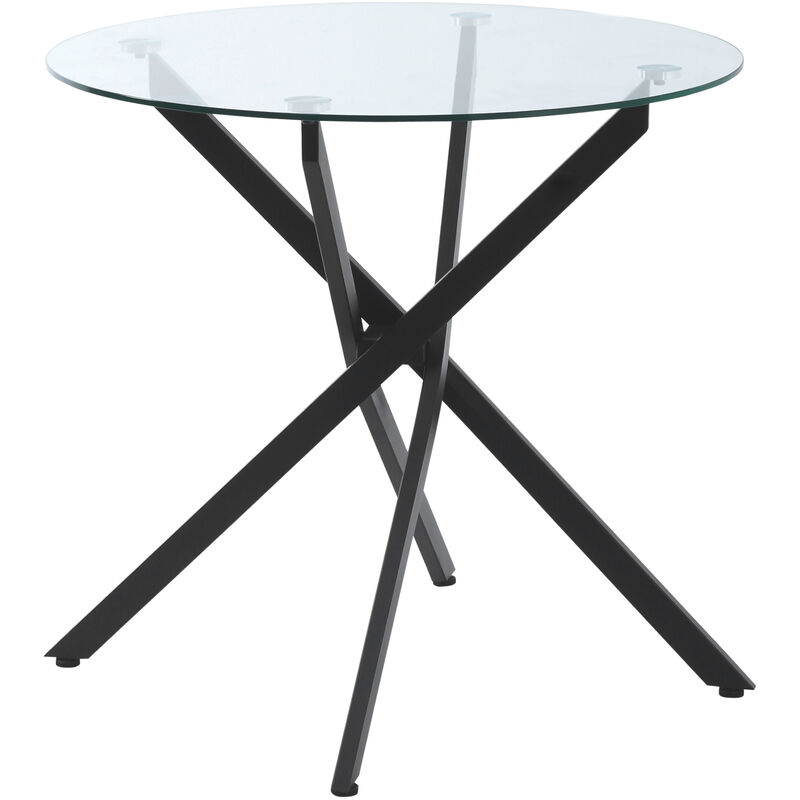 

Mesa de Comedor Redonda con Tablero de Vidrio Templado Transparente y Patas Cruzadas de Metal Mesa de Centro Moderna para Salón Ø80x75 cm - Negro