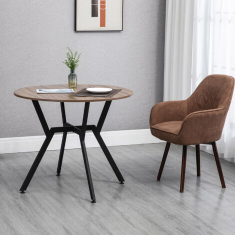 HOMCOM Mesa de Comedor Redonda de Estilo Industrial con Encimera de Madera y Marco de Acero Ø90x76 cm Marrón