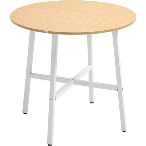 HOMCOM mesa de comedor redonda mesa de cocina mModerna para 4 personas con patas de acero para salón Ø80x76 cm natural y blanco
