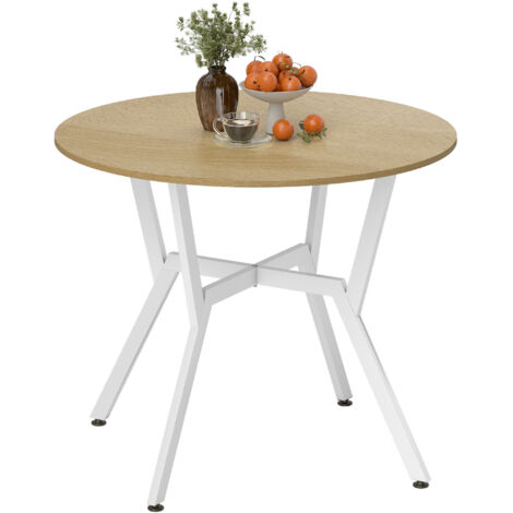 HOMCOM mesa de comedor redonda para 2 personas, mesa de cocina industrial, patas curvadas de acero, para salón, 90x90x76 cm, natural y blanco